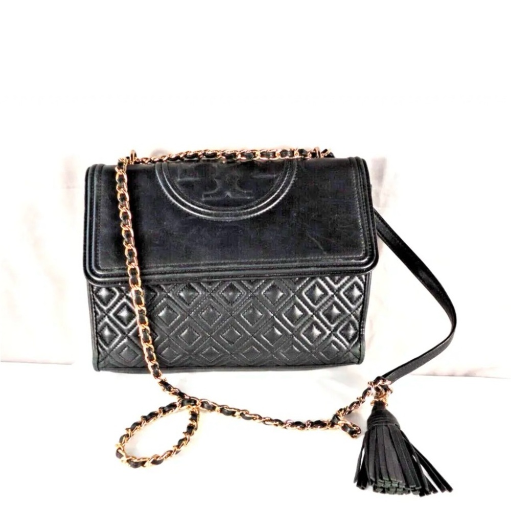 Tory Burch Fleming Crossbody Bag Purse black Leather